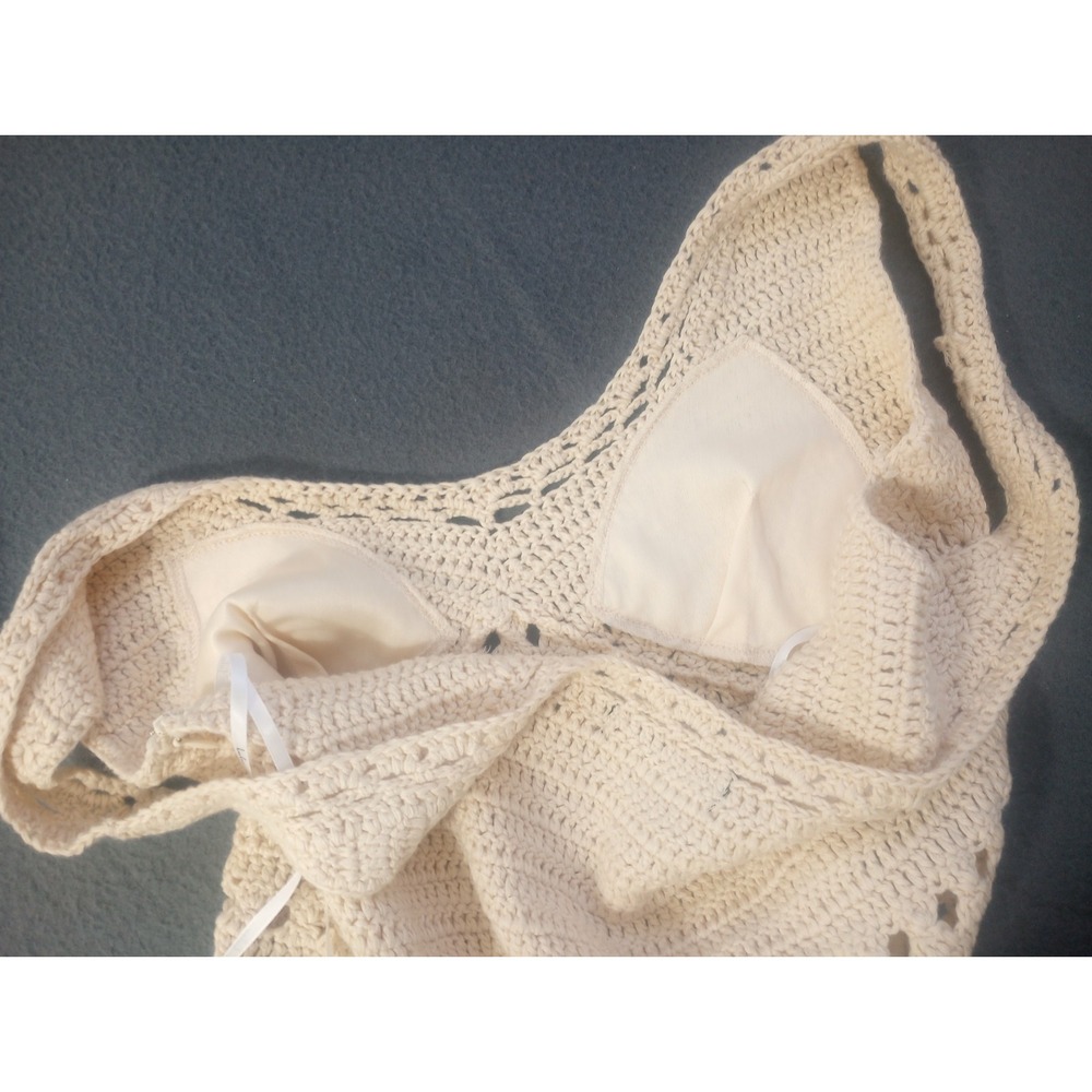 Lulu's Play Jump suit Small Crochet 70s Beige Beach Minimalist Bohemian Hippie - Picture 11 of 13